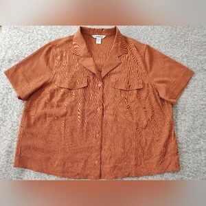 Atlanta Women Textured Rust Orange Button-Up Shirt Large  Coloared